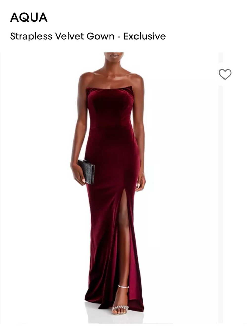 Aqua Strapless Velvet Gown in Burgundy Wine